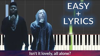 Billie Eilish Khalid  lovely EASY Piano Tutorial  LYRICS [upl. by Notgnirrac]