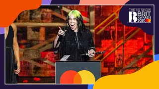 Billie Eilish wins International Female Solo Artist  The BRIT Awards 2020 [upl. by Ajiram]