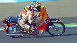 Haha FUNNIEST RACE of Marc Marquez vs Dani Pedrosa of MotoGP allowed to use to small bikes [upl. by Ailsun609]