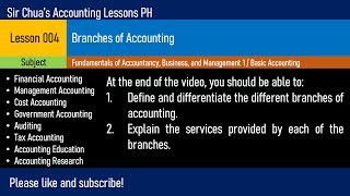 Lesson 004  Branches of Accounting [upl. by Inama]