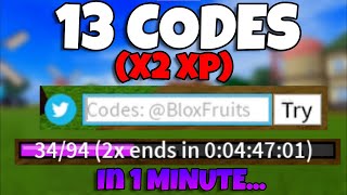 All 13 DOUBLE XP CODES In 1 Minute Blox Fruits [upl. by Tnemelc]