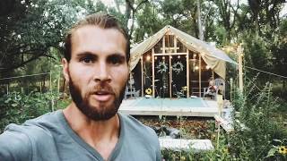 Our 5000 Tiny Home Tent  Canvas Tiny House  Glamping  minimalism affordable living [upl. by Ociredef]