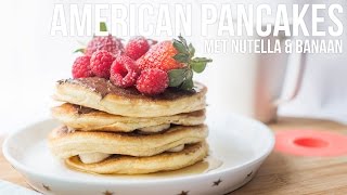 RECEPT American Pancakes met chocoladepasta amp banaan  OhMyFoodness [upl. by Lilhak887]