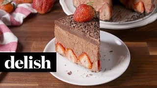 Strawberry Chocolate Mousse Cake  Delish [upl. by Lanor]