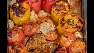 Gemista Greek Stuffed Tomatoes amp Peppers Classic Comfort Food [upl. by Aihsyak]